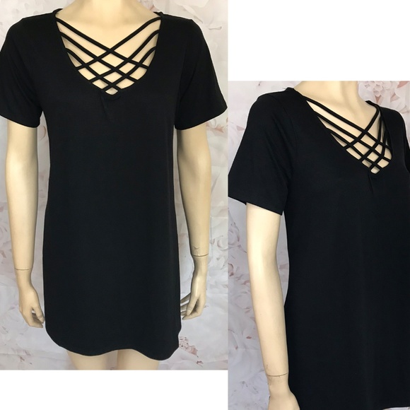 NEW Cage Criss Cross Neck Tunic Top Tee swing - Picture 3 of 4